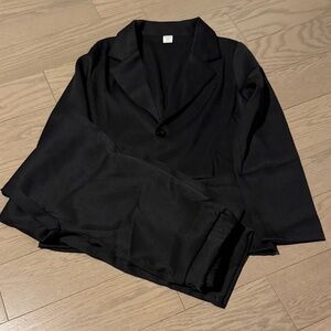 Shein Satiny Black Blazer and Pants Set